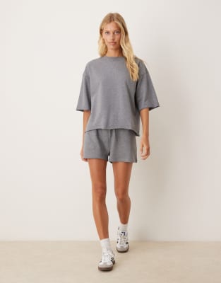 JDY heavy jersey shorts co-ord in grey - view 1