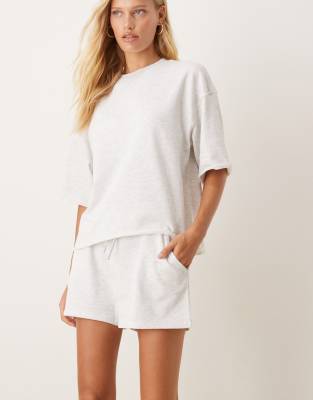 JDY heavy jersey shorts co-ord in light grey - view 1