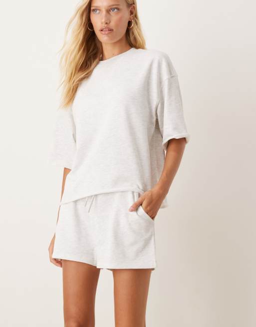 JDY heavy jersey shorts co-ord in light grey