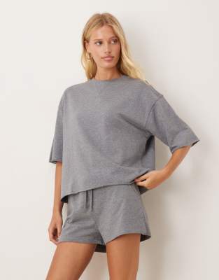 JDY heavy jersey tee co-ord in grey - view 1