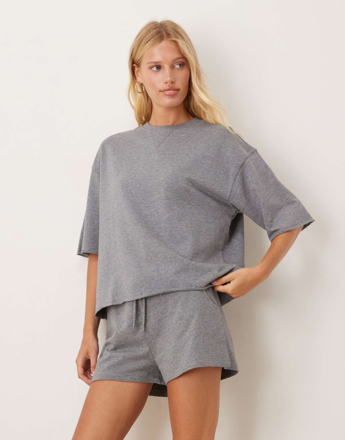 JDY heavy jersey tee co-ord in grey