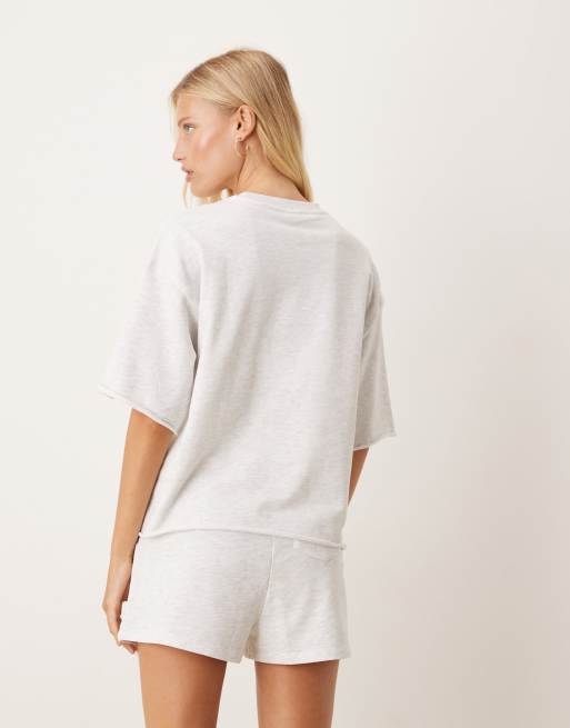 JDY heavy jersey tee co-ord in light grey, 4 of 4