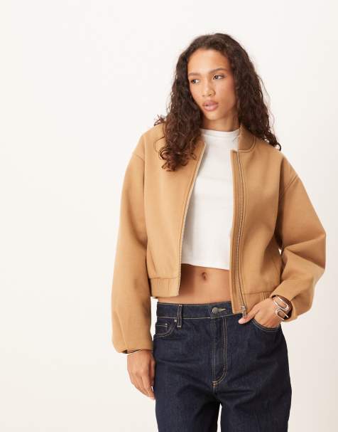 JDY heavy weight textured bomber in camel - view 1