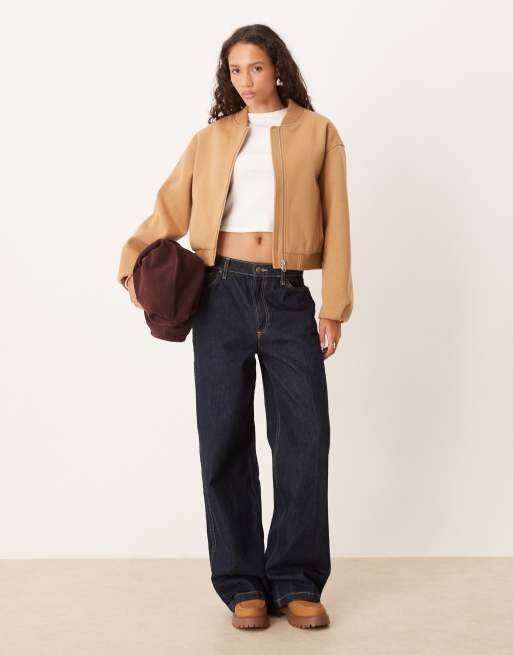 JDY heavy weight textured bomber in camel, 2 of 4