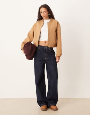 Jdy Heavyweight Textured Bomber Jacket In Brown