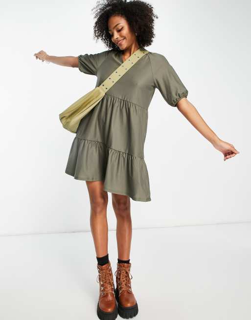 JDY - Helena - Gelaagde jersey mini-jurk met 3/4 mouwen in groen