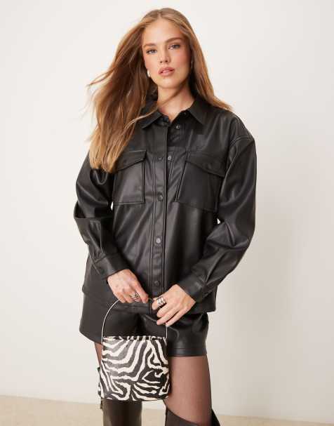 JDY – Hemdbluse aus Kunstleder in Schwarz, Kombiteil - view 1