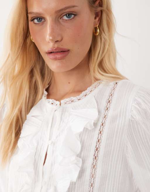 JDY – Hemdbluse in Weiß mit voluminösen Ärmeln und Rüschendetail, 3 von 4