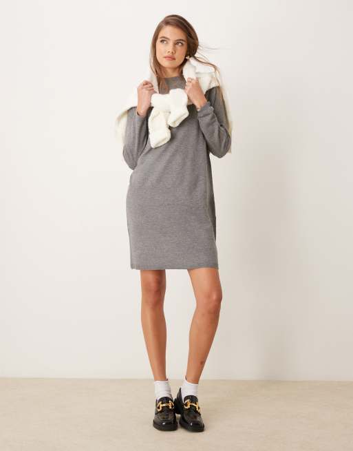 JDY high neck belted knitted dress in mid gray | ASOS