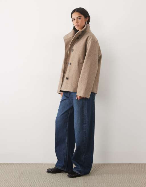 JDY high neck cape jacket in beige, 2 of 4