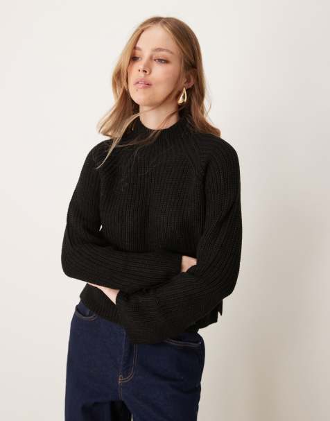 JDY high neck jumper with side slit in black - view 1