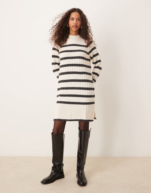 JDY high neck knit dress in black and white stripes