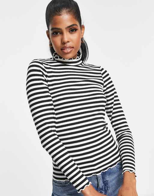 Black and white on sale striped mock neck top