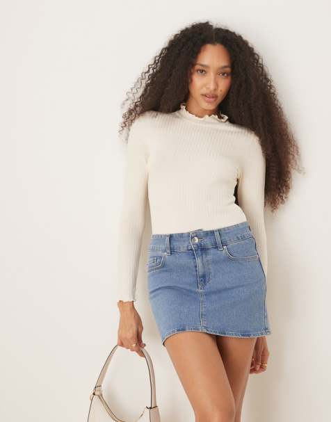 JDY high neck lettuce edge top in cream - view 1
