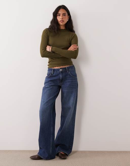 JDY high neck lettuce edge top in khaki, 2 of 4