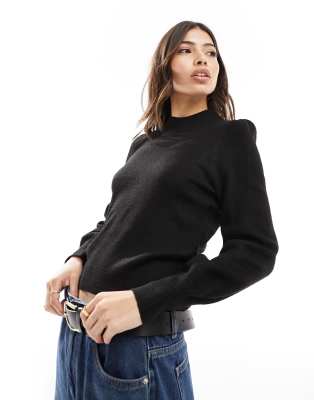 high neck long sleeve sweater in black