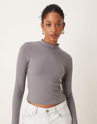 JDY high neck long sleeve top in grey