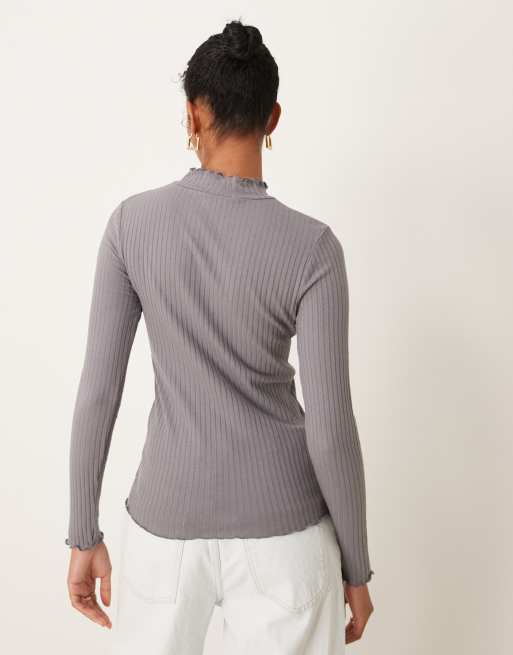 JDY high neck long sleeve top in grey, 3 of 4