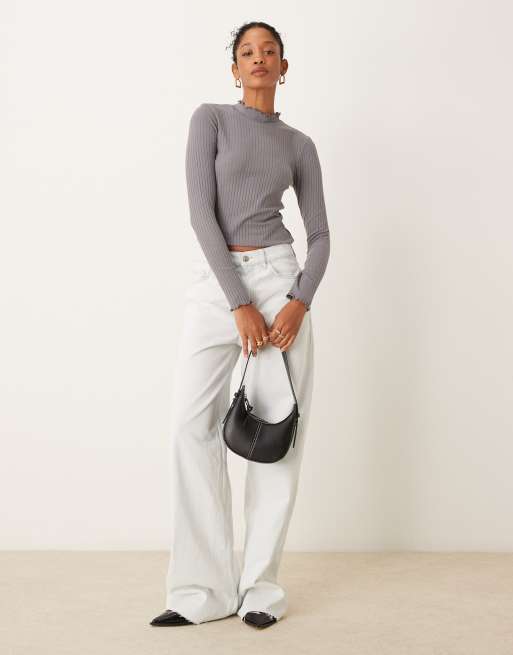 JDY high neck long sleeve top in grey, 4 of 4