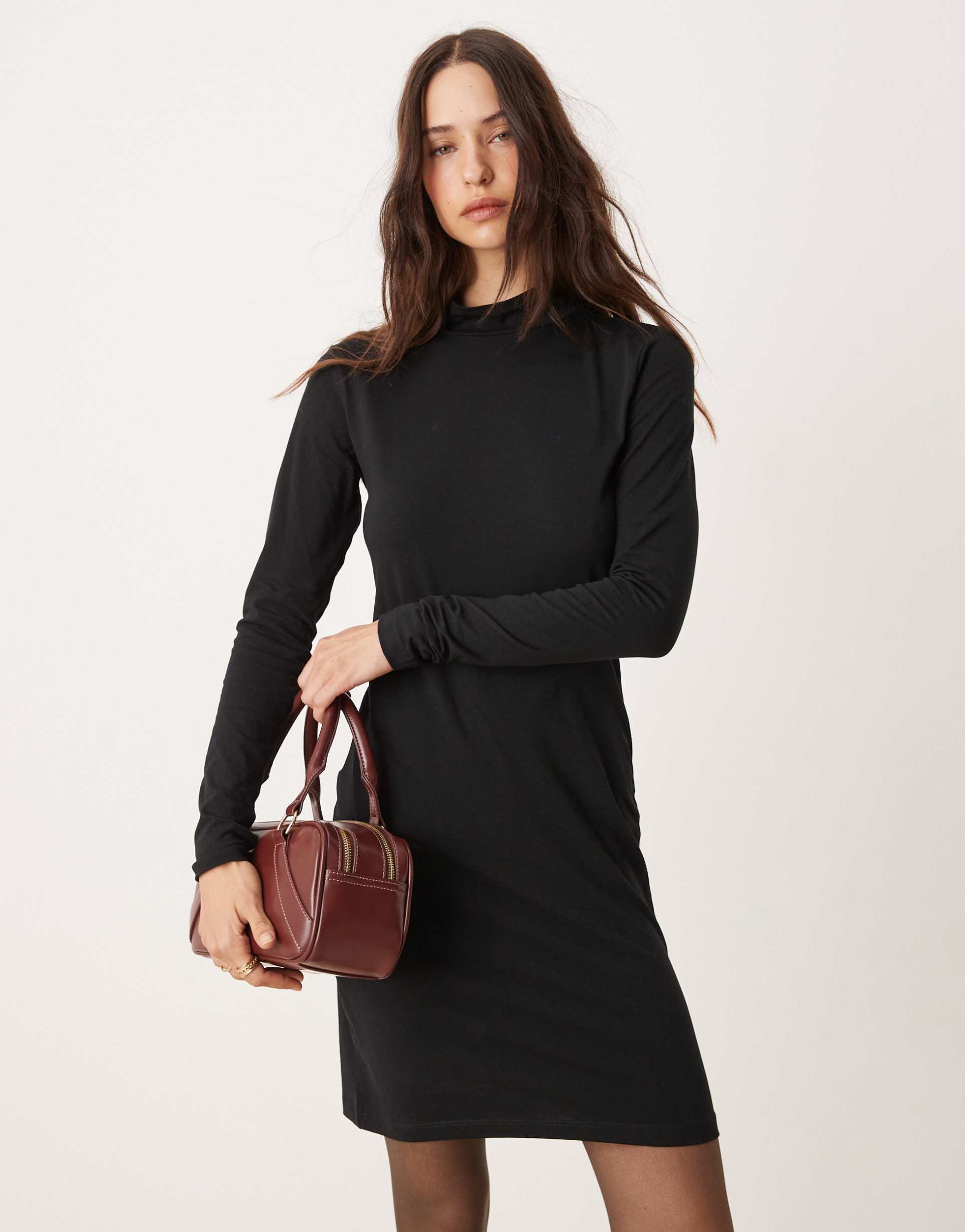 jdy high neck mini dress in black
