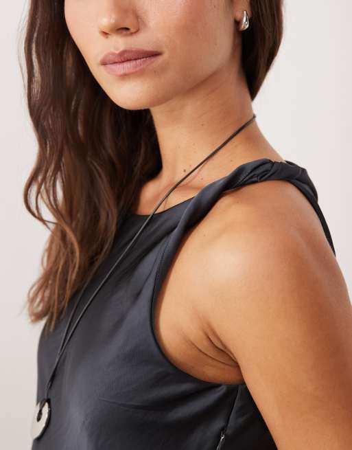 JDY high neck satin maxi dress in charcoal grey, 2 of 4