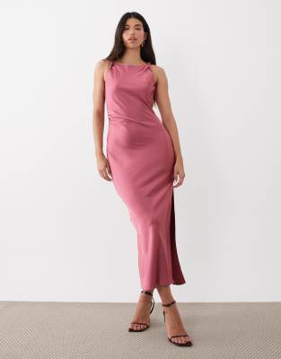 Jdy High Neck Satin Maxi Dress In Pink