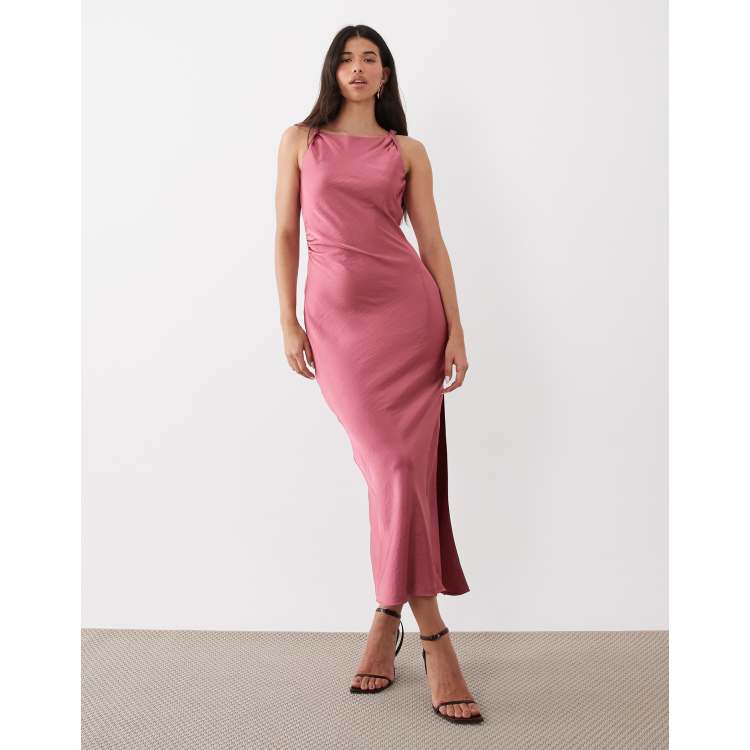 satin maxi bodycon dress JDY high neck in dusty pink Backless dress Black Bodycon Dress Styling Slit Hemline this dress skims the Taille:2/3A