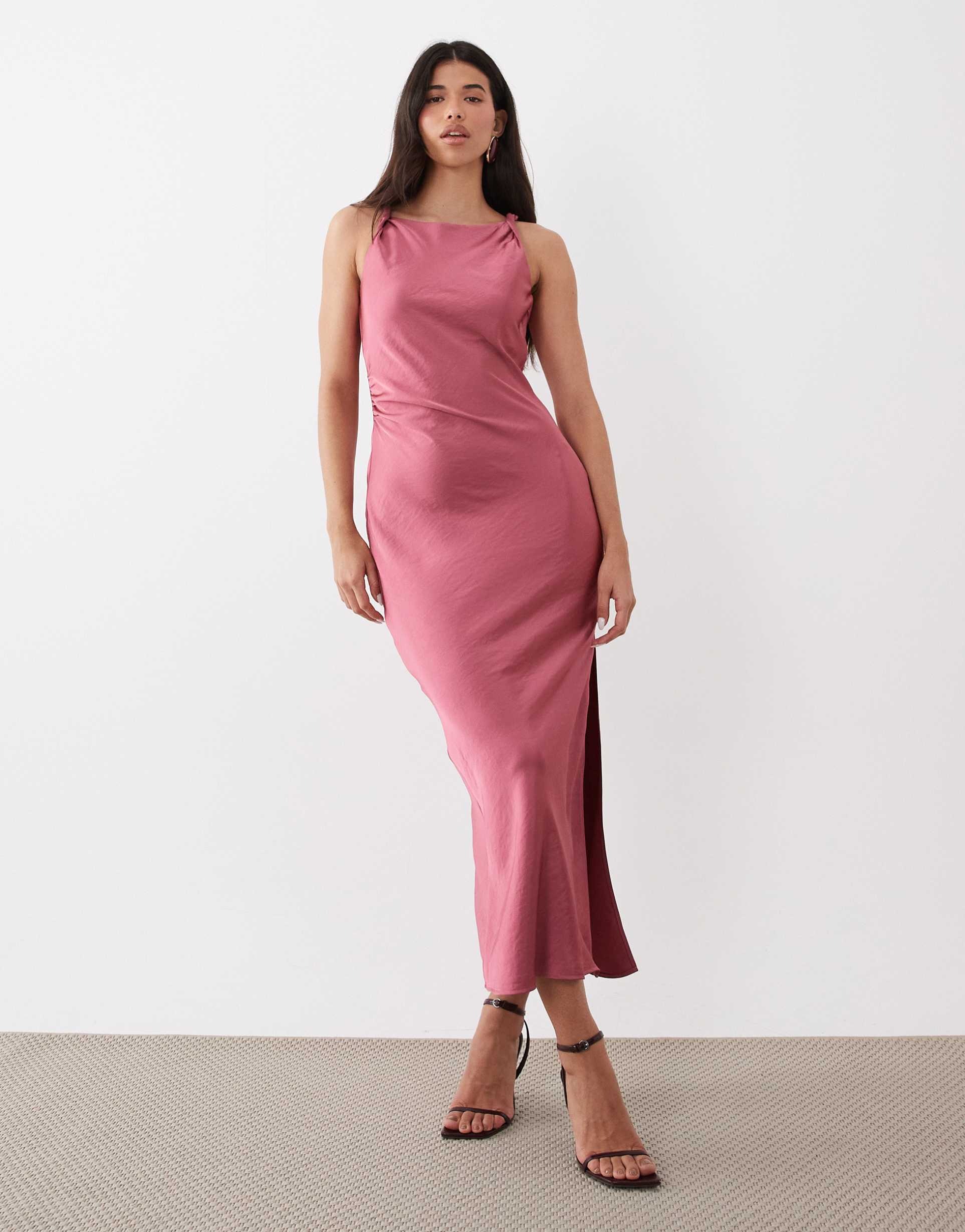 jdy high neck satin maxi dress in dusty pink