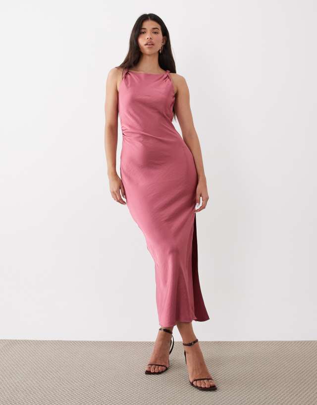 JDY high neck satin maxi dress in dusty pink | ASOS
