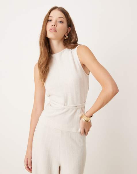 JDY high neck sleeveless belted top co-ord in cream - view 1