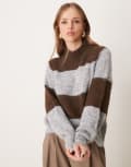 [JDY] JDY high neck stripe jumper in brown & grey S GREY