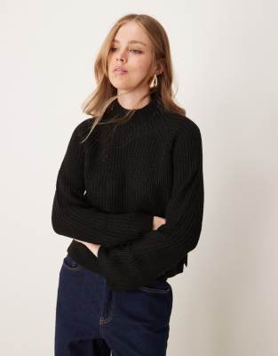 JDY HIGH NECK SWEATER WITH SIDE SLIT IN BLACK