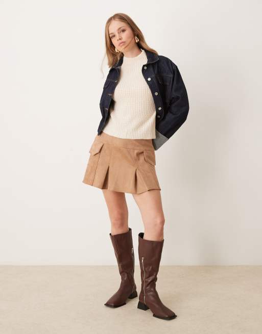 JDY high neck sweater with side slit in cream, 3 of 4