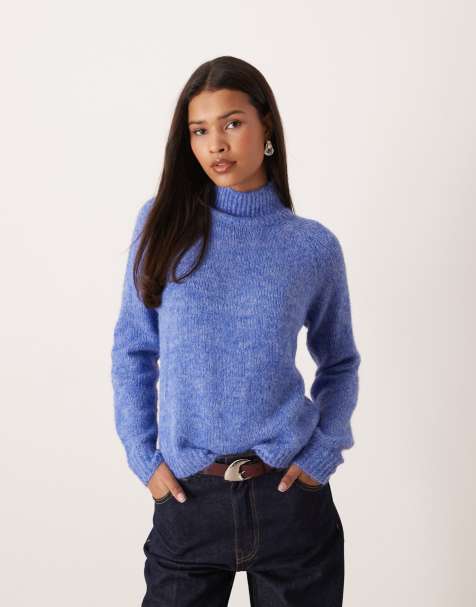 JDY high neck textured knitted jumper in bright blue