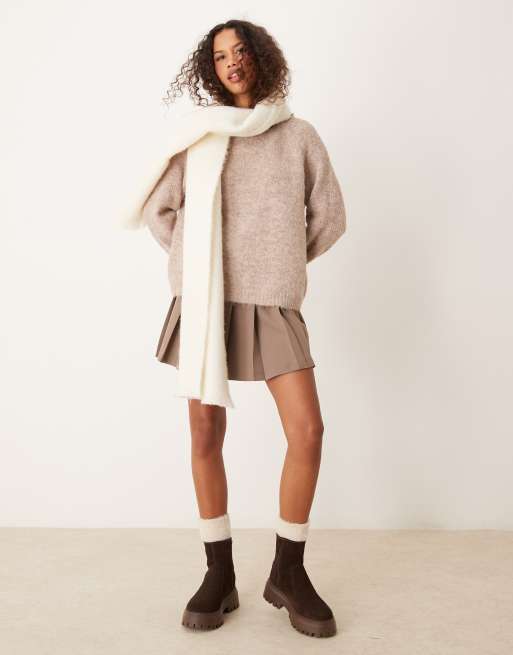 JDY high neck textured knitted sweater in beige, 4 of 4