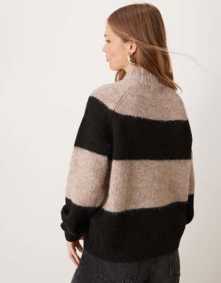 Jdy High Neck Textured Knitted Sweater In Black