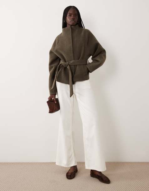 JDY high neck wrap jacket in khaki - view 1