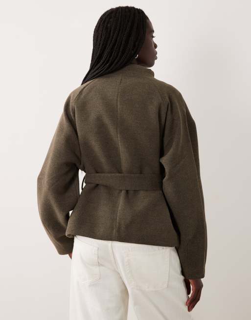 JDY high neck wrap jacket in khaki, 2 of 4