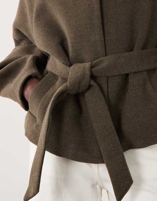 JDY high neck wrap jacket in khaki, 4 of 4