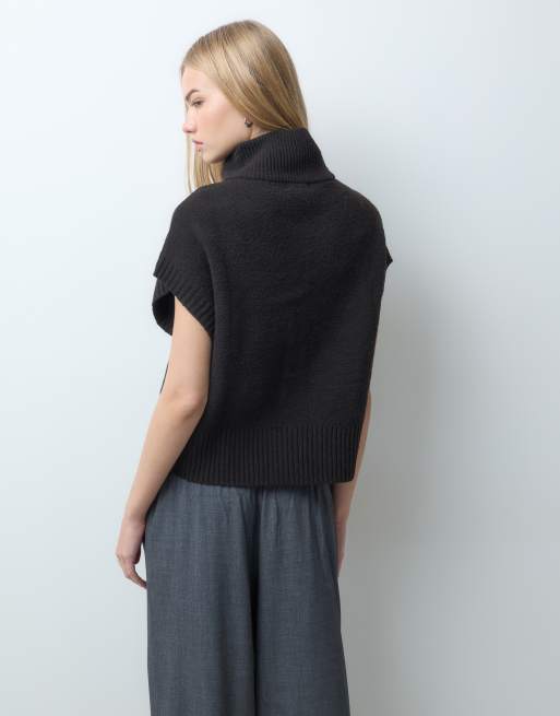 JDY high neck zip knitted vest in chocolate, 4 of 5
