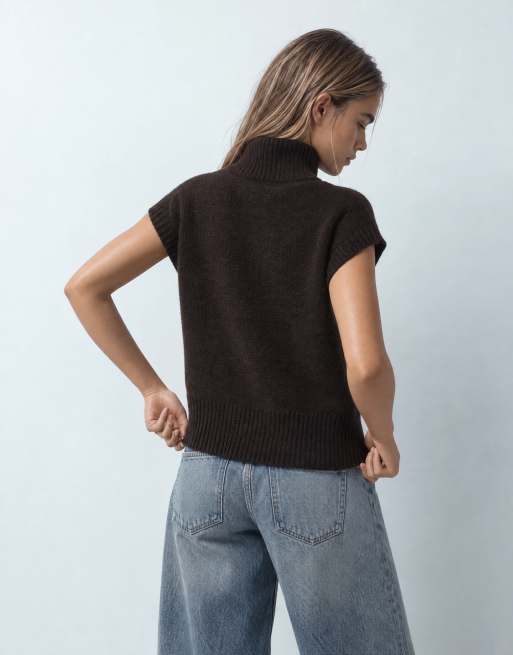 JDY high neck zip knitted vest in chocolate, 7 of 10