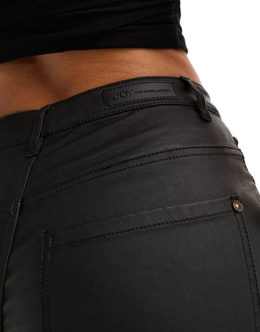 JDY high rise coated skinny jeans in black