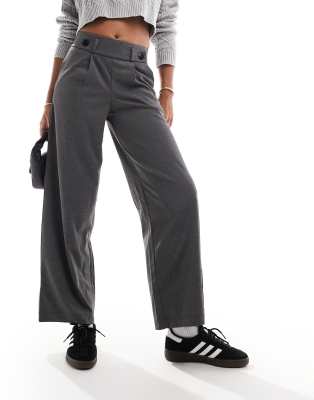 Jdy High Rise Crop Wide Fit Tailored Pants In Dark Gray