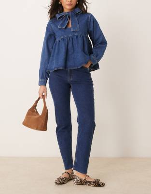 high straight leg jeans in dark blue