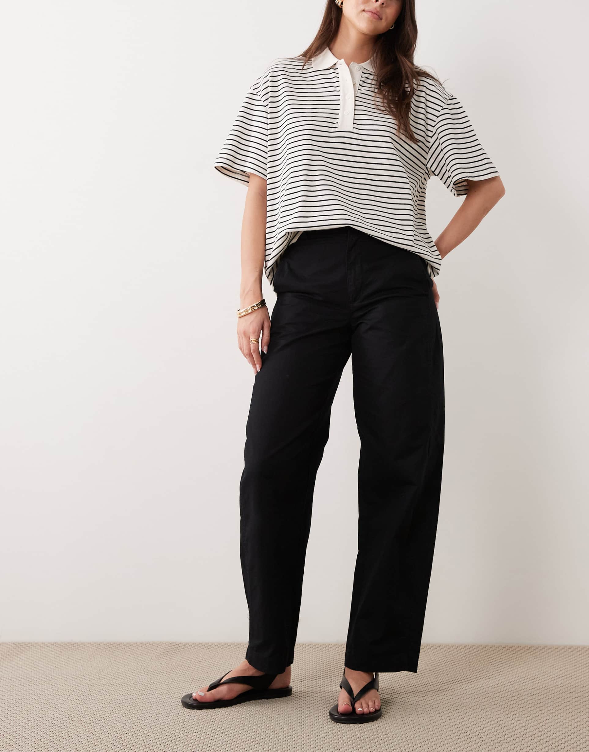 jdy high waist barrel leg pants in black