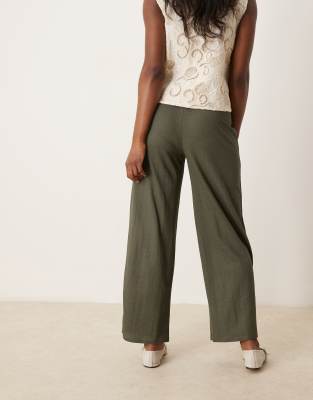 Jdy High Waist Crop Wide Fit Pants In Green
