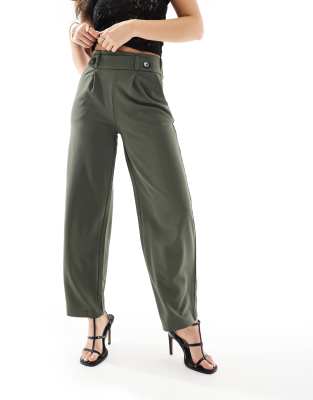 Jdy High Waist Crop Wide Fit Tailored Pants In Green