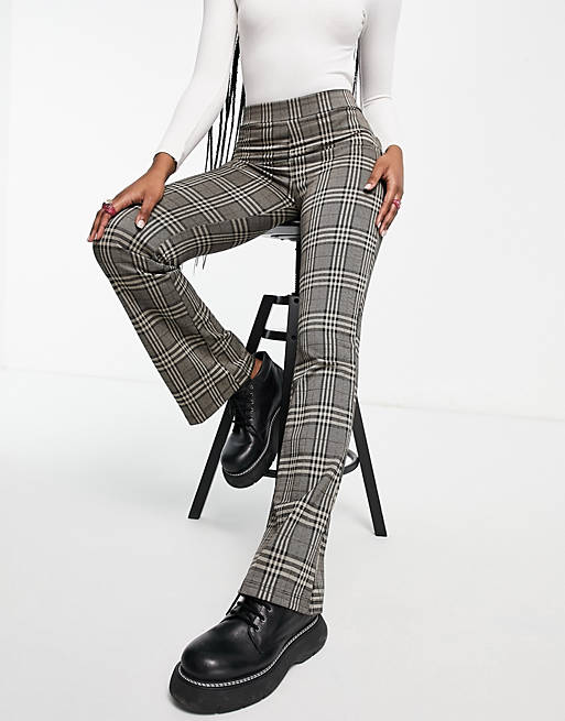 JDY high waist flared trousers in black check
