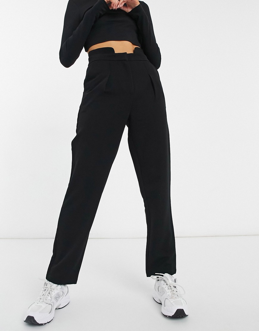 JDY high waist pants with step front in black