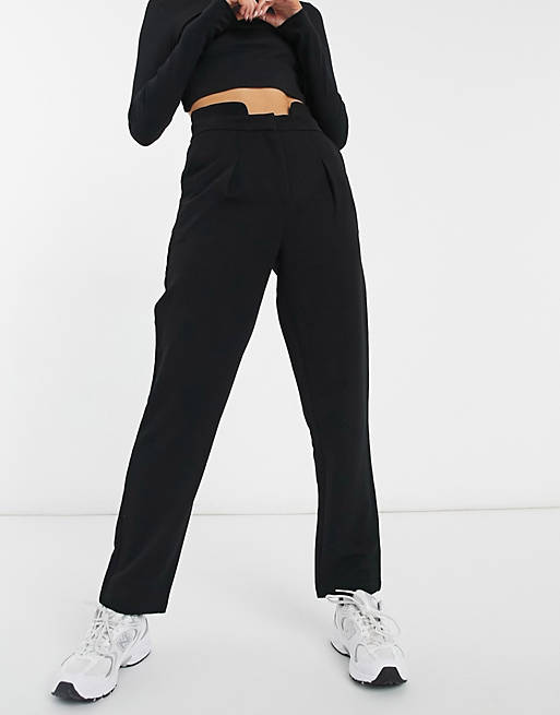 JDY high waist pants with step front in black | ASOS